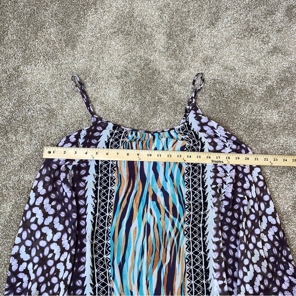 Express dress lightweight boxy fit vibrant multi patterned spaghetti straps SZ L - Picture 9 of 12
